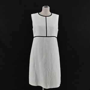 MaxMara Sleeveless Shift Dress Womens Size 8 White Black Trim Linen Cotton Silk